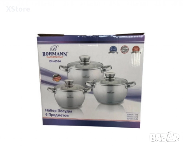 Комплект тенджери, 20/22/24см. 3.9/5.1/6.6л., Неръждаема стомана., снимка 6 - Съдове за готвене - 52507113