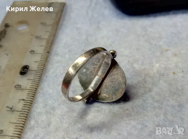 СТАР ВИНТИДЖ СРЕБЪРЕН ПРЪСТЕН СРЕБРО ВИСОКА ПРОБА с ШЛИФОВАН МЛЕЧЕН АХАТ МАЙСТОРСКА ИЗРАБОТКА 41465, снимка 4 - Антикварни и старинни предмети - 50023543