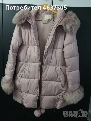 марково лилаво ватирано палто с качулка