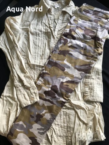 Бежова дълга риза + дълги панталони в милитари стил - Л, снимка 4 - Комплекти - 43461638