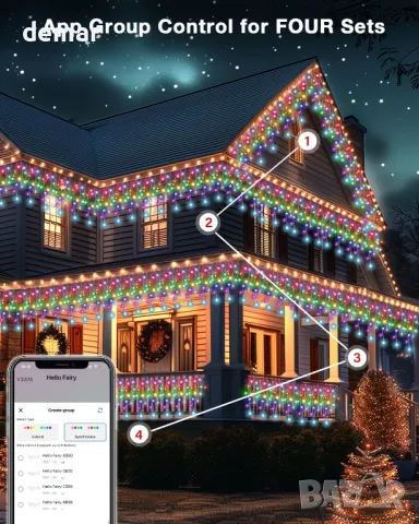 Интелигентни коледни светлини Icicle, промяна на цвета, 20 м, 598 LED, снимка 5 - Декорация за дома - 47982368