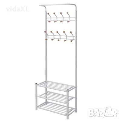 vidaXL Щендер за дрехи със стелажи за обувки, 68x32x182,5 см, бял（SKU:243727, снимка 1 - Други - 48053058