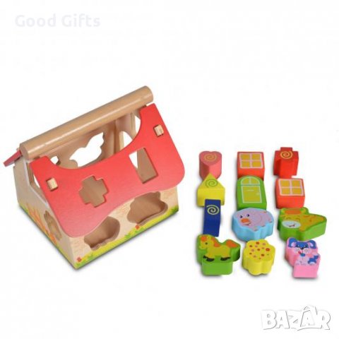 ДЪРВЕНА ОБРАЗОВАТЕЛНА КЪЩА С ЖИВОТНИ, снимка 2 - Образователни игри - 38535972