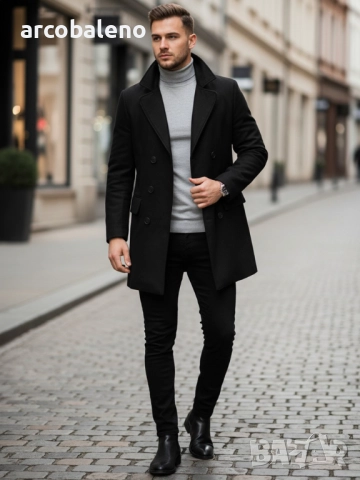 Мъжко зимно черно палто, снимка 3 - Палта - 52777356