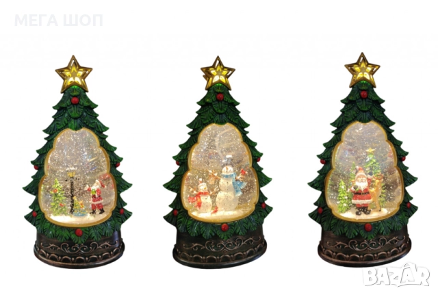 Светеща коледна елха с въртящ сняг