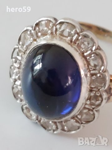 Стар антикварен златен дамски пръстен с диаманти и сапфир/злато 18 к. , снимка 10 - Пръстени - 39812205