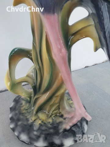 Сив кралски жерав статуетка 83см-5кг/голяма италианска порцеланова фигура на птица, снимка 11 - Статуетки - 51582219