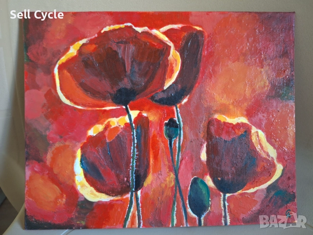 ✅КАРТИНА АКРИЛ - МАКОВЕ - 19/24 СМ.❗