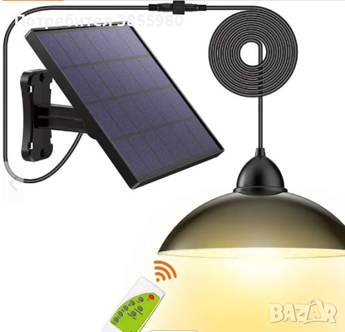 Соларна външна лампа с LED-осветление, широк соларен панел и дистанционно, снимка 1 - Соларни лампи - 43947176