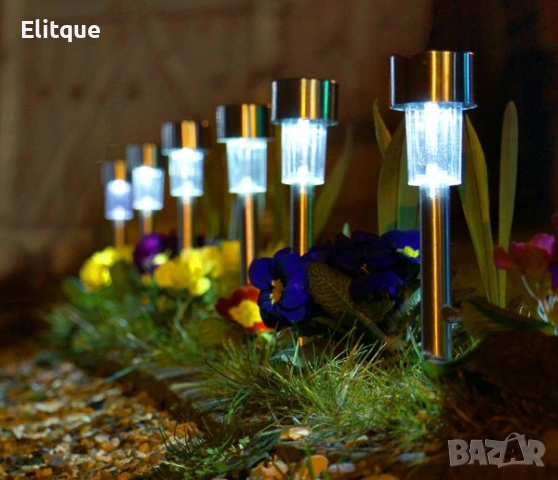 Комплект от 6 броя соларни градински LED лампи за алеи и зони