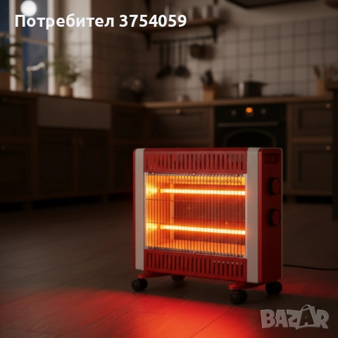 Кварцов отоплител 1500W с 2 степени и мобилни колелца – бързо и безопасно затопляне, снимка 5 - Отоплителни печки - 53124973