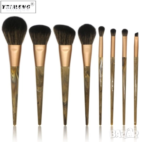 Стилен комплект от 8 броя чеки за грим с дръжки тъмен мрамор HZS28, снимка 15 - Други - 52830538