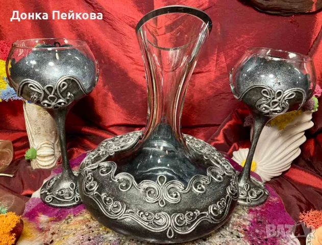 Сервиз за вино ръчна изработка в злато, снимка 2 - Сервизи - 49301217
