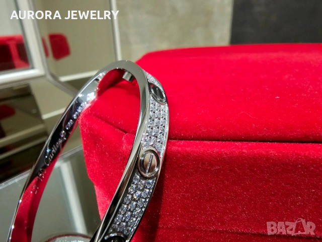 CARTIER Love Paved Silver Classic Diamonds Гривна с Отверка, снимка 4 - Гривни - 53029556