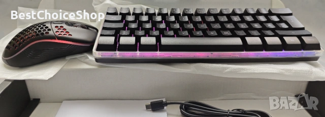 Комплект безжична геймърска клавиатура и мишка RedThunder K62, 60%, презареждаща се, многоцветна, снимка 5 - Клавиатури и мишки - 53517824