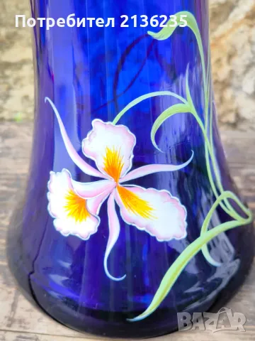 Кана /ваза в синьо ръчно рисувана, снимка 7 - Антикварни и старинни предмети - 50186006