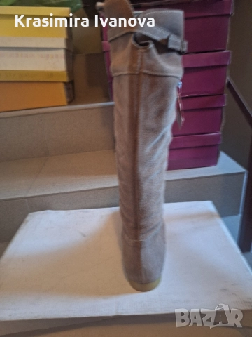 нови ботуши естествен велур в беж , снимка 4 - Дамски ботуши - 52513458