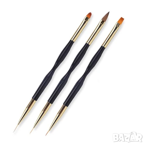 РАЗПРОДАЖБА! - Комплект 3 бр. двустранни четки за маникюр, снимка 2 - Продукти за маникюр - 51093380