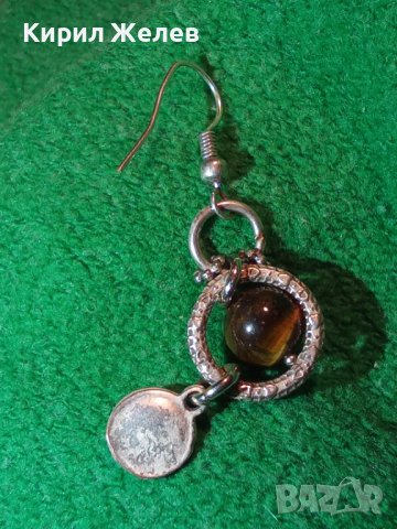ПОСРЕБРЕНА МЕДНА СКЪПОЦЕННА АР НУВО ОРНАМЕНТИРАНА ОБЕЦА с РЪЧНО ПОЛИРАН КАМЪК ТИГРОВО ОКО 38230, снимка 16 - Обеци - 40933126