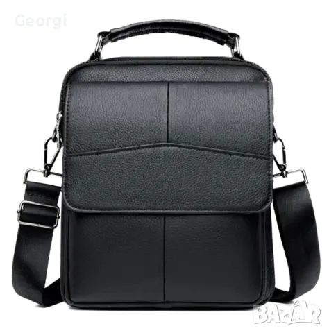  Мъжка голяма и спортна кожена чанта с европейски дизайн /Черна естест. кожа!, снимка 12 - Чанти - 49328018