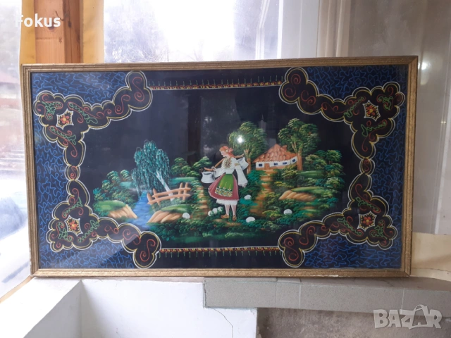 Голяма стара ръчно рисувана картина с масло върху плат рамка, снимка 2 - Антикварни и старинни предмети - 53390953