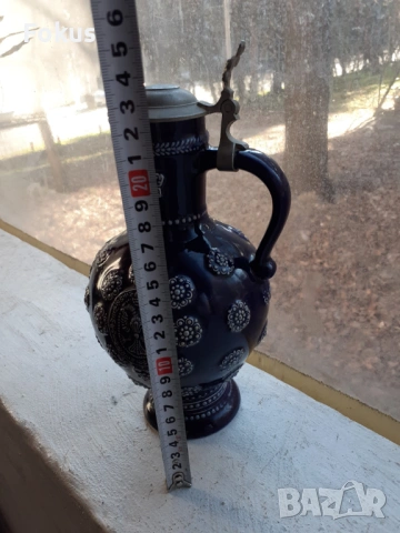 Стара немска колекционерска кана за вино с капак керамика, снимка 6 - Антикварни и старинни предмети - 53444536