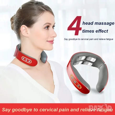 Jt-809 Електрически Пулсен Масажор за Врат с Функция за Затопляне Сив/Червен, снимка 10 - Масажори - 50535452