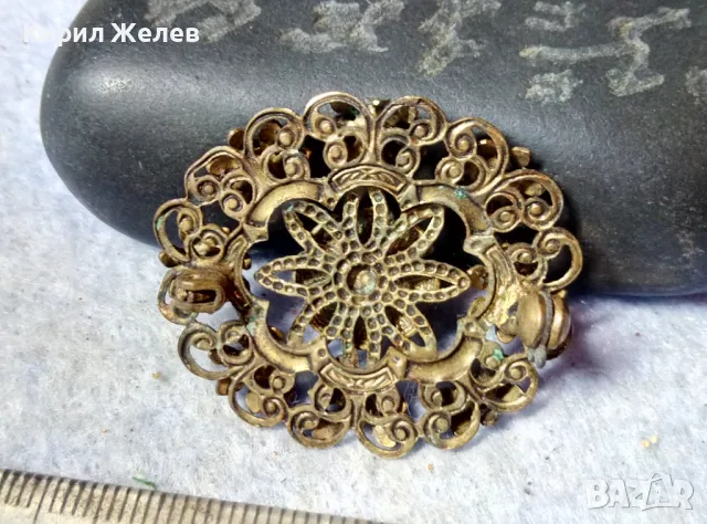 СТАРИННА ФЛОРАЛНА АЖУРНА БРОНЗОВА АР НУВО БРОШКА с АМЕТИСТ и НУЖДА от ЛЕКА РЕСТАВРАЦИЯ 39818, снимка 5 - Антикварни и старинни предмети - 48733953