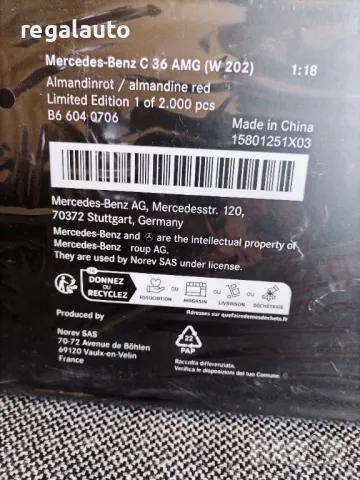 B66040706,умален модел die-cast Mercedes-Benz C 36 AMG Limousine W 202 (1993-1997),1:18, снимка 7 - Колекции - 47492084