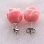 Сребърни обeци c розов корал тип розичка,8мм, снимка 2