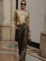 Дамски модни прави ежедневни панталони от изкуствена кожа с висока талия - 023, снимка 3