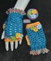 Плетени ръкавици без пръсти с тюркоази, снимка 1 - Ръкавици - 34904937