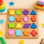 Дървена играчка с 16 цветни формички – Пъзел игра за деца, снимка 3