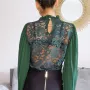Комплект: стилна зелена блуза с дантела + огърлица, размер XS, снимка 3