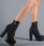 Боти на ток - черен велур с черно ходило - BT13, снимка 3
