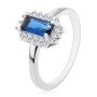 Сребърен пръстен проба 925 със син камък и бели кристали, снимка 1 - Пръстени - 43246180