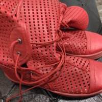 Червени естествена кожа летни ботуши , снимка 4 - Дамски ботуши - 36770499