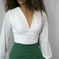 Елегантна блуза,  скъсена дължина, цвят бял, снимка 2 - Блузи с дълъг ръкав и пуловери - 39194795