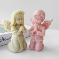 3D Голямо момиче ангел на колене с венец силиконов молд форма гипс фондан смола шоколад декор , снимка 4 - Форми - 41267590