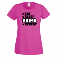 Дамска тениска Anime,Eat,Sleep,Anime,Repeat,Ядене,Спане,Подарък, снимка 1 - Тениски - 36420002