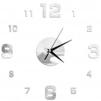 Стенен огледален часовник сребрист цвят , снимка 1 - Стенни часовници - 38080366