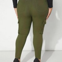 Макси модерен еластичен панталон с висока талия и ефектни джобове в маслено зелено, снимка 2 - Панталони - 39494803