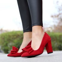 Обувки на ток - червен велур - 1764 (големи номера), снимка 1 - Дамски обувки на ток - 37346054