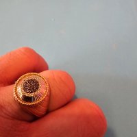 уникален мъжки златен пръстен 14 к с ковани черни оникси и цирконии, снимка 3 - Пръстени - 43610485