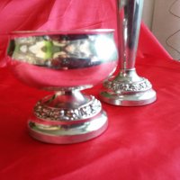 Стари Посребрени Английски Свещник и Купичка, снимка 2 - Антикварни и старинни предмети - 27275917