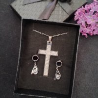 ✨ Колие с кръст и обеци, снимка 1 - Колиета, медальони, синджири - 43131543