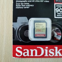 SanDisk Extreme SDXC 256GB 90MB/s UHS-I U3 V30 карта памет за 4К видео, снимка 3 - Чанти, стативи, аксесоари - 22569686