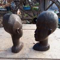 Африкански глави-дърворезби, снимка 4 - Статуетки - 43602712