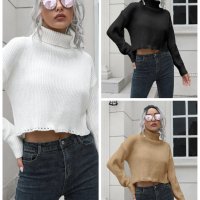 Дамски шикозен къс пуловер, 3цвята - 023, снимка 1 - Блузи с дълъг ръкав и пуловери - 43245814