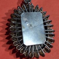 Ръчно изработено 925 пр. сребърна брошка с оригинален тюркоазен камък Нишабури, снимка 4 - Колиета, медальони, синджири - 37431508
